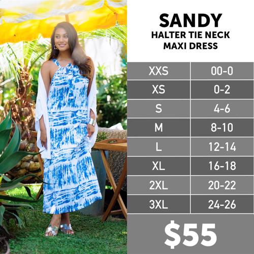 Sandy Halter Tie Neck Maxi Dress Size Chart